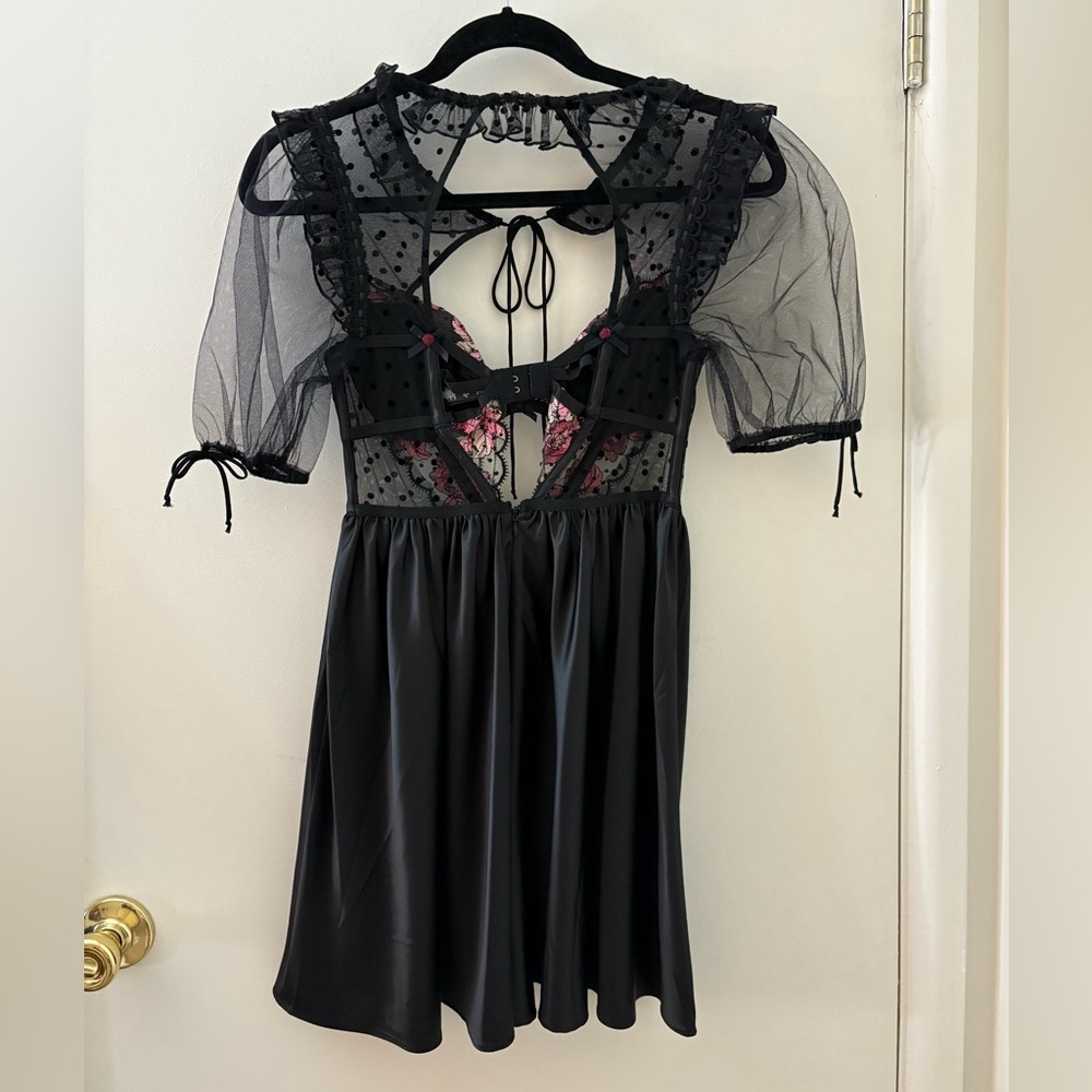 For Love And Lemons Black and Pink Lace Chemise - Picture 2 of 3